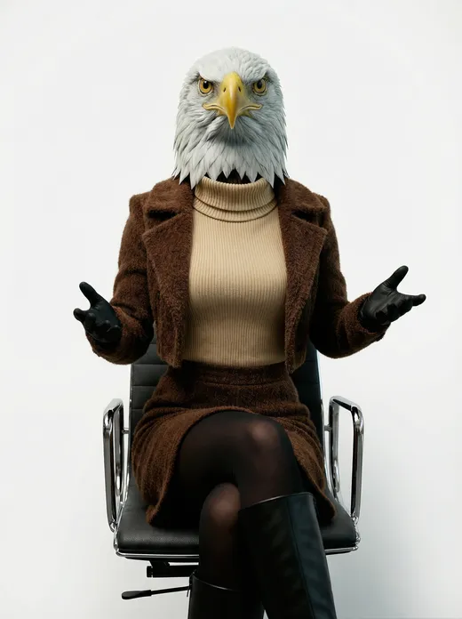 Eagle en retrato editorial de autoridad: abrigo texturizado y actitud firme