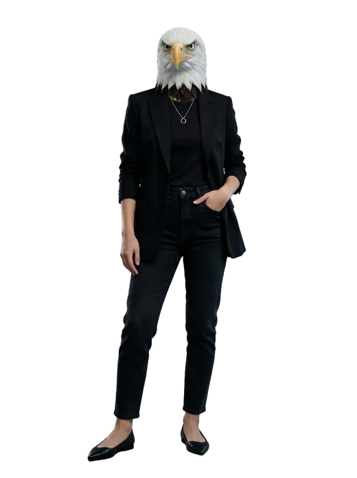 Eagle con blazer negro, la figura operativa que ejecuta en el ecosistema de marca
