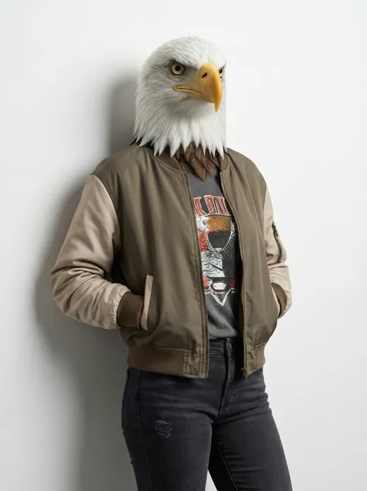 Eagle en estilo streetwear: chaqueta bomber y actitud desenfadada
